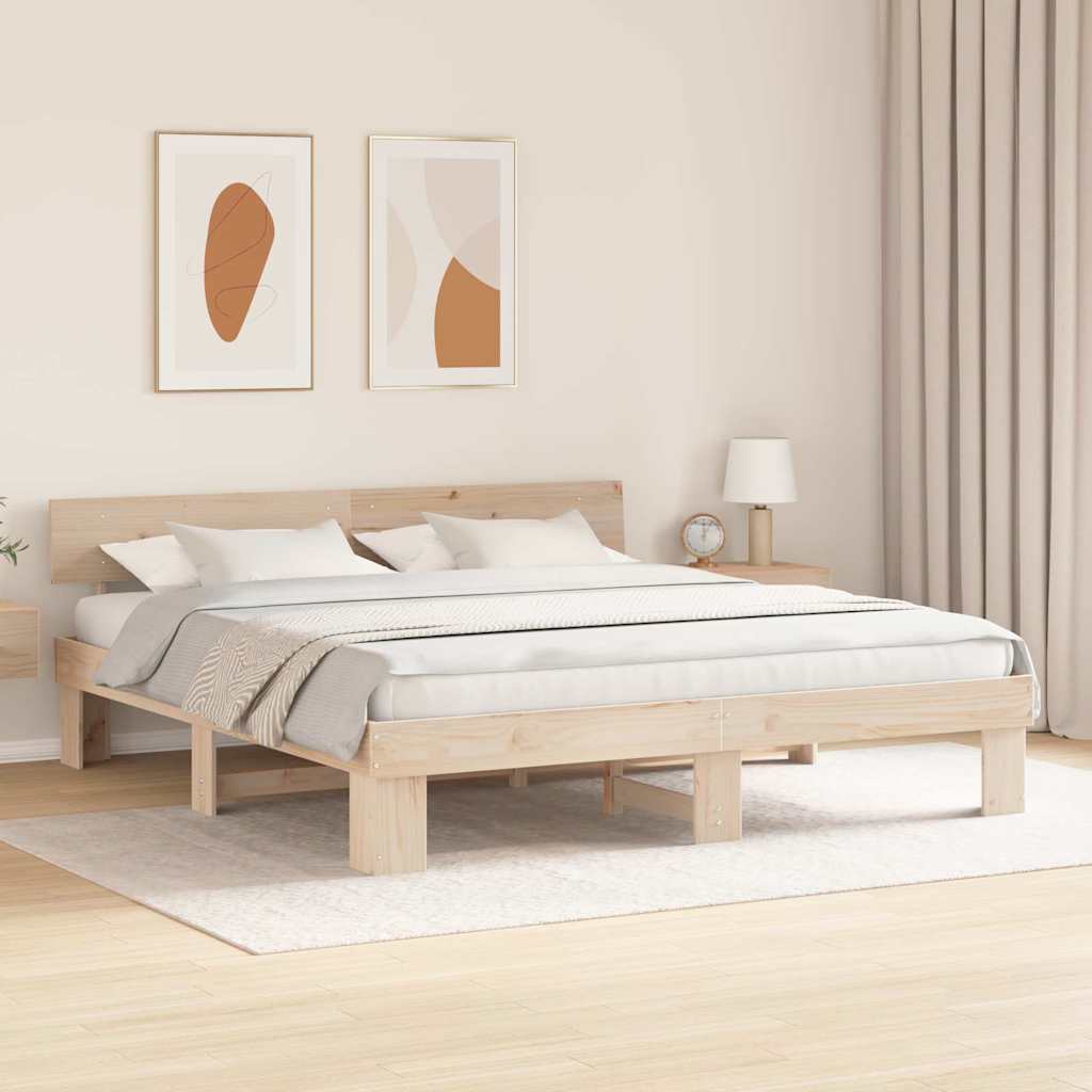 Bedframe met hoofdeinde Bruin 200 x 200 cm Massief grenenhout is nu te koop bij PeponiXL, paradijselijk wonen!