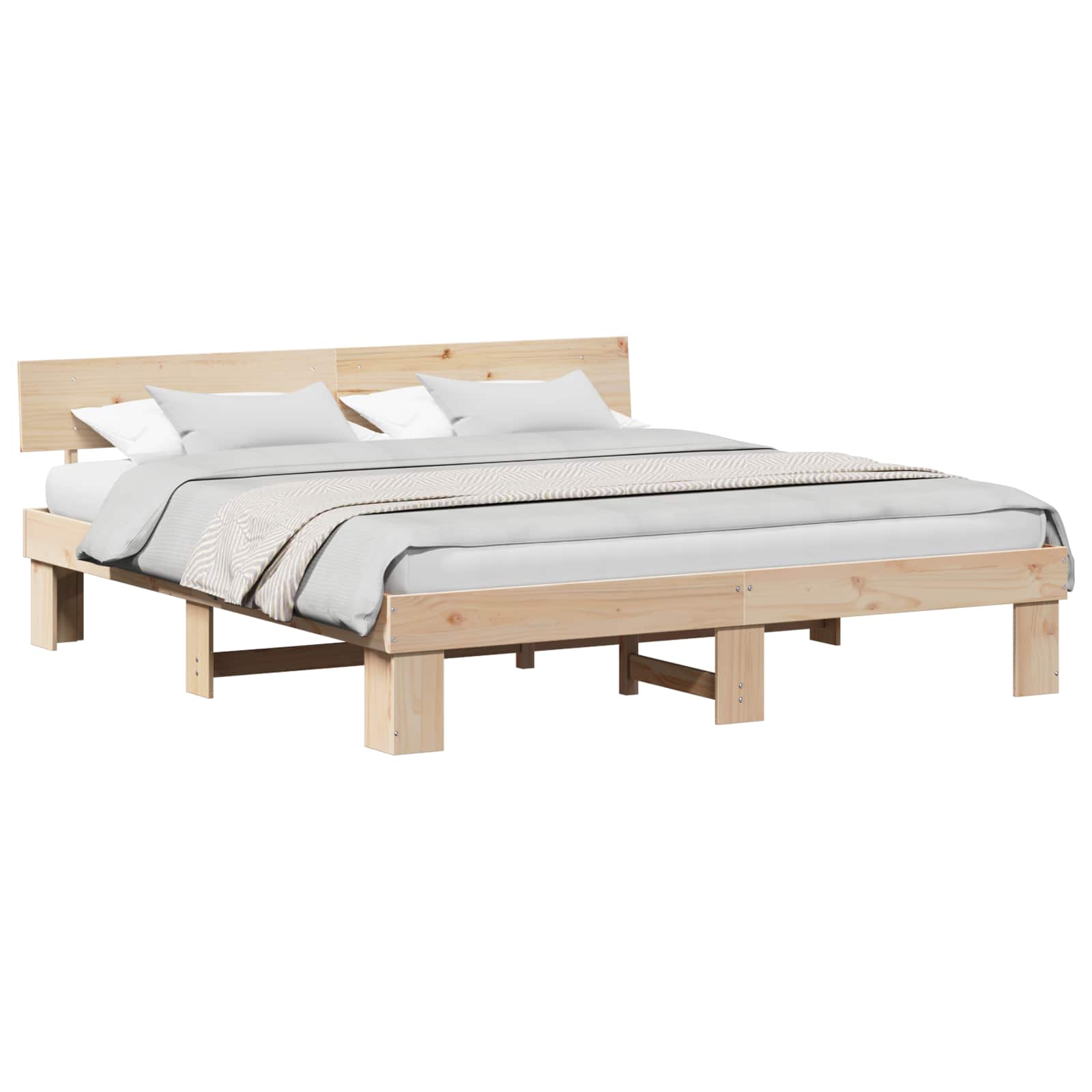 Bedframe met hoofdeinde Bruin 200 x 200 cm Massief grenenhout is nu te koop bij PeponiXL, paradijselijk wonen!