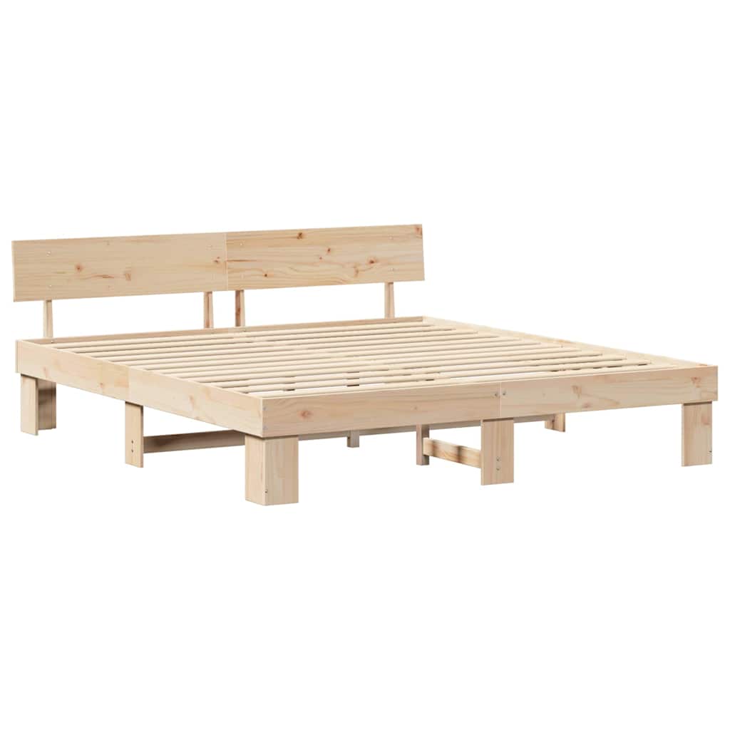 Bedframe met hoofdeinde Bruin 200 x 200 cm Massief grenenhout is nu te koop bij PeponiXL, paradijselijk wonen!
