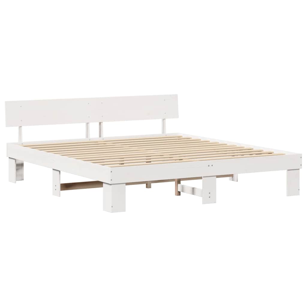 Bedframe met hoofdeinde Wit 200 x 200 cm Massief grenenhout is nu te koop bij PeponiXL, paradijselijk wonen!