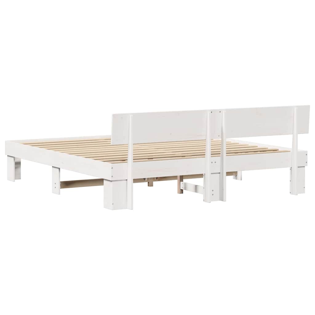 Bedframe met hoofdeinde Wit 200 x 200 cm Massief grenenhout is nu te koop bij PeponiXL, paradijselijk wonen!