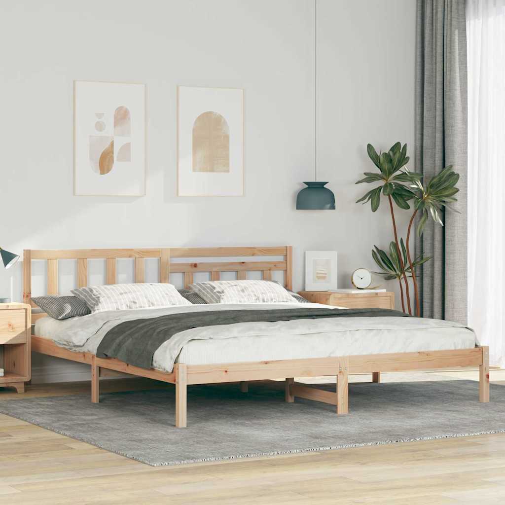 Bedframe met hoofdeinde Bruin 200 x 200 cm Massief grenenhout is nu te koop bij PeponiXL, paradijselijk wonen!