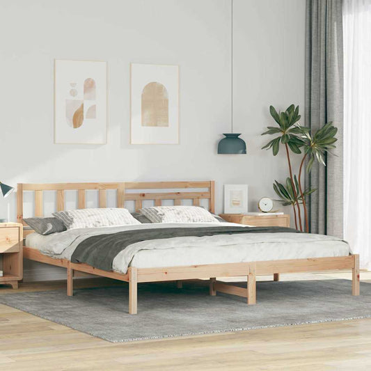 Bedframe met hoofdeinde Bruin 200 x 200 cm Massief grenenhout is nu te koop bij PeponiXL, paradijselijk wonen!