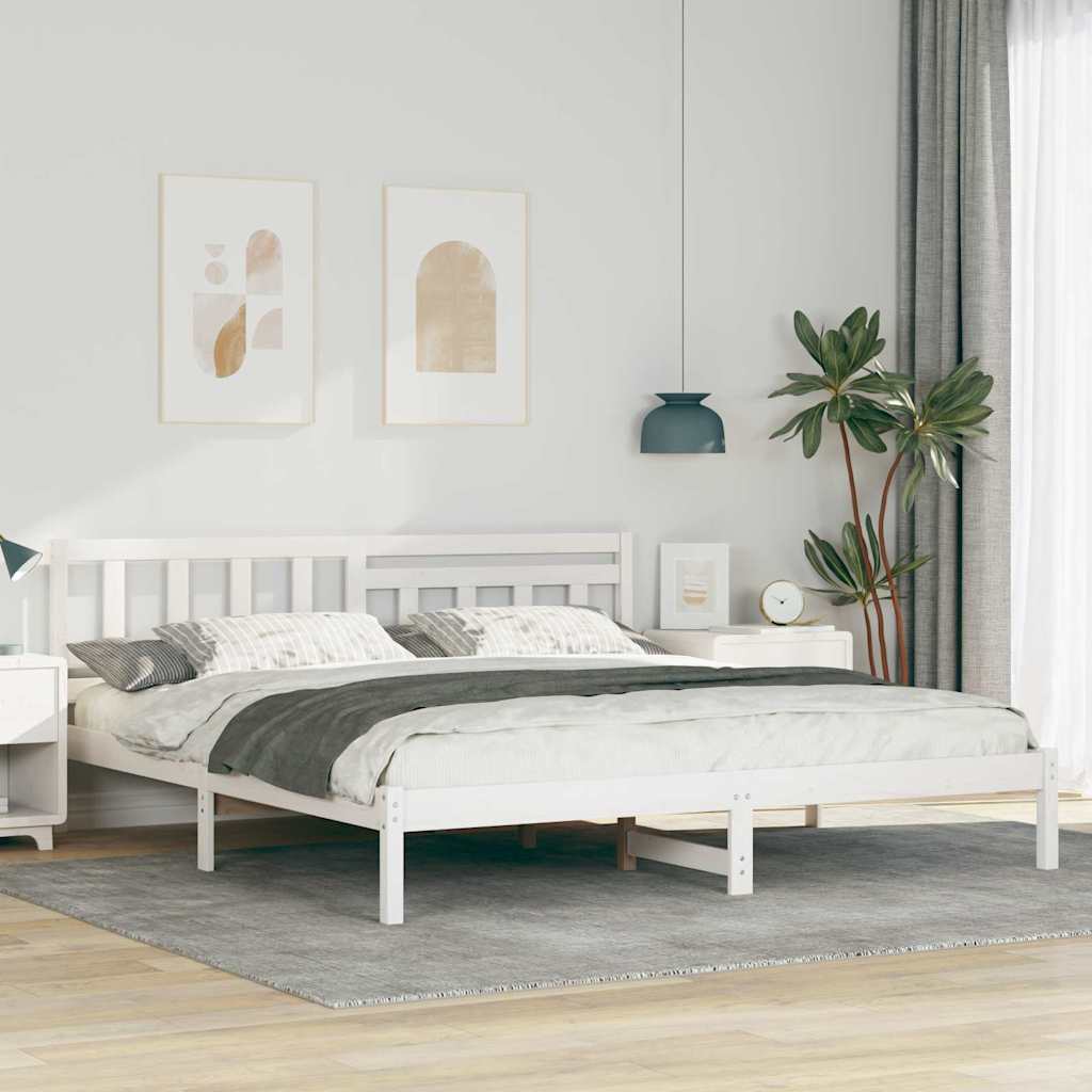 Bedframe met hoofdeinde Wit 200 x 200 cm Massief grenenhout is nu te koop bij PeponiXL, paradijselijk wonen!