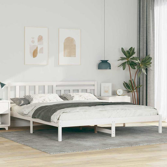Bedframe met hoofdeinde Wit 200 x 200 cm Massief grenenhout is nu te koop bij PeponiXL, paradijselijk wonen!