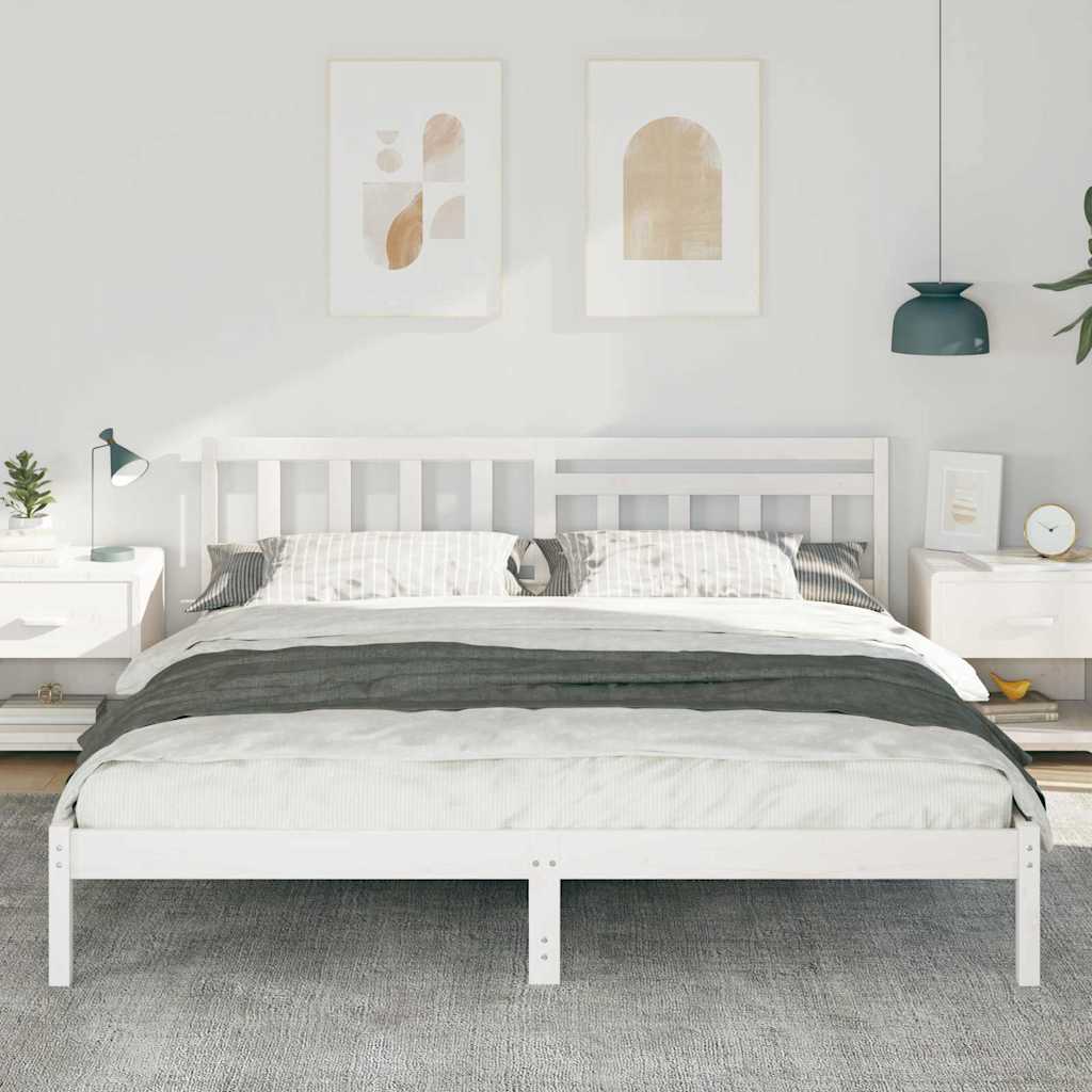 Bedframe met hoofdeinde Wit 200 x 200 cm Massief grenenhout is nu te koop bij PeponiXL, paradijselijk wonen!