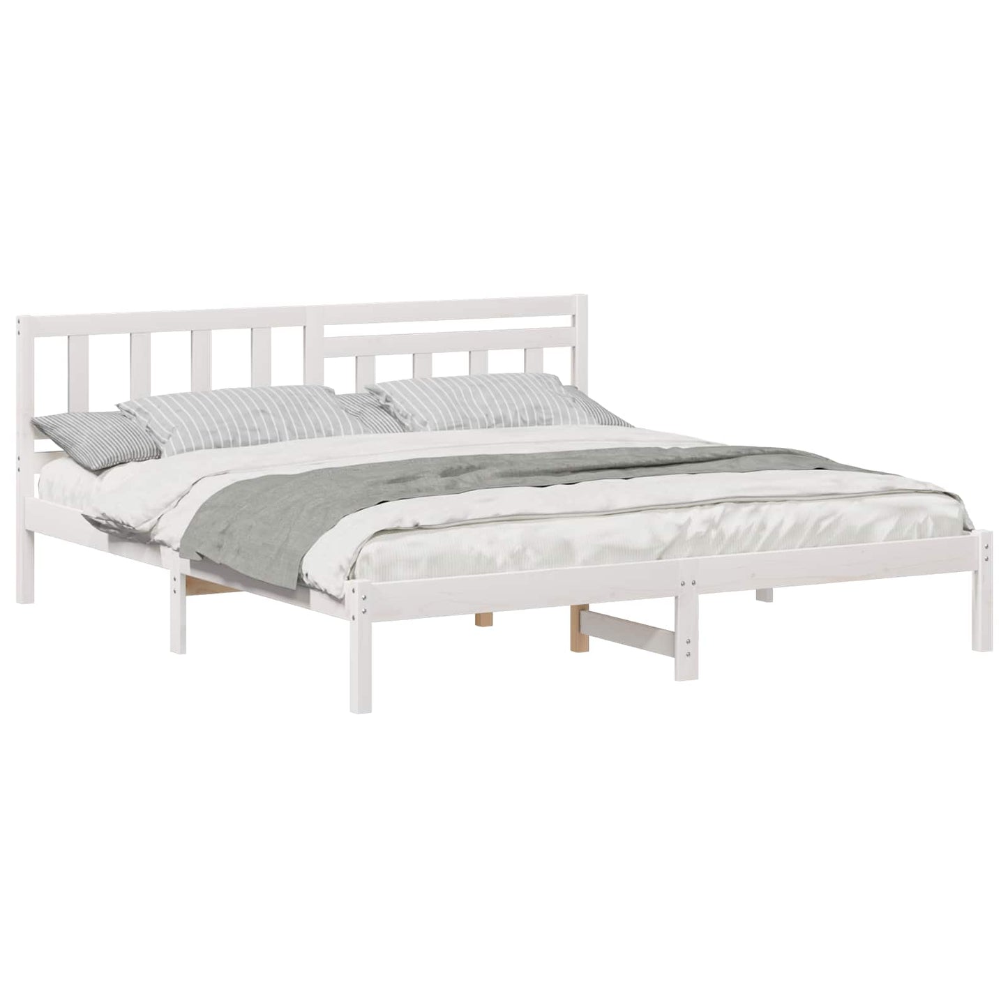 Bedframe met hoofdeinde Wit 200 x 200 cm Massief grenenhout is nu te koop bij PeponiXL, paradijselijk wonen!