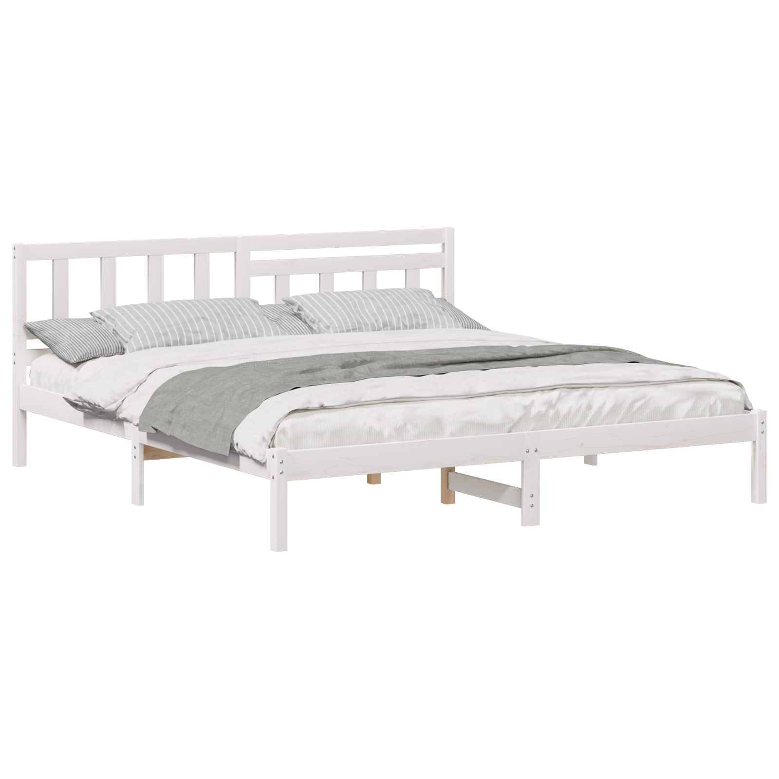 Bedframe met hoofdeinde Wit 200 x 200 cm Massief grenenhout is nu te koop bij PeponiXL, paradijselijk wonen!
