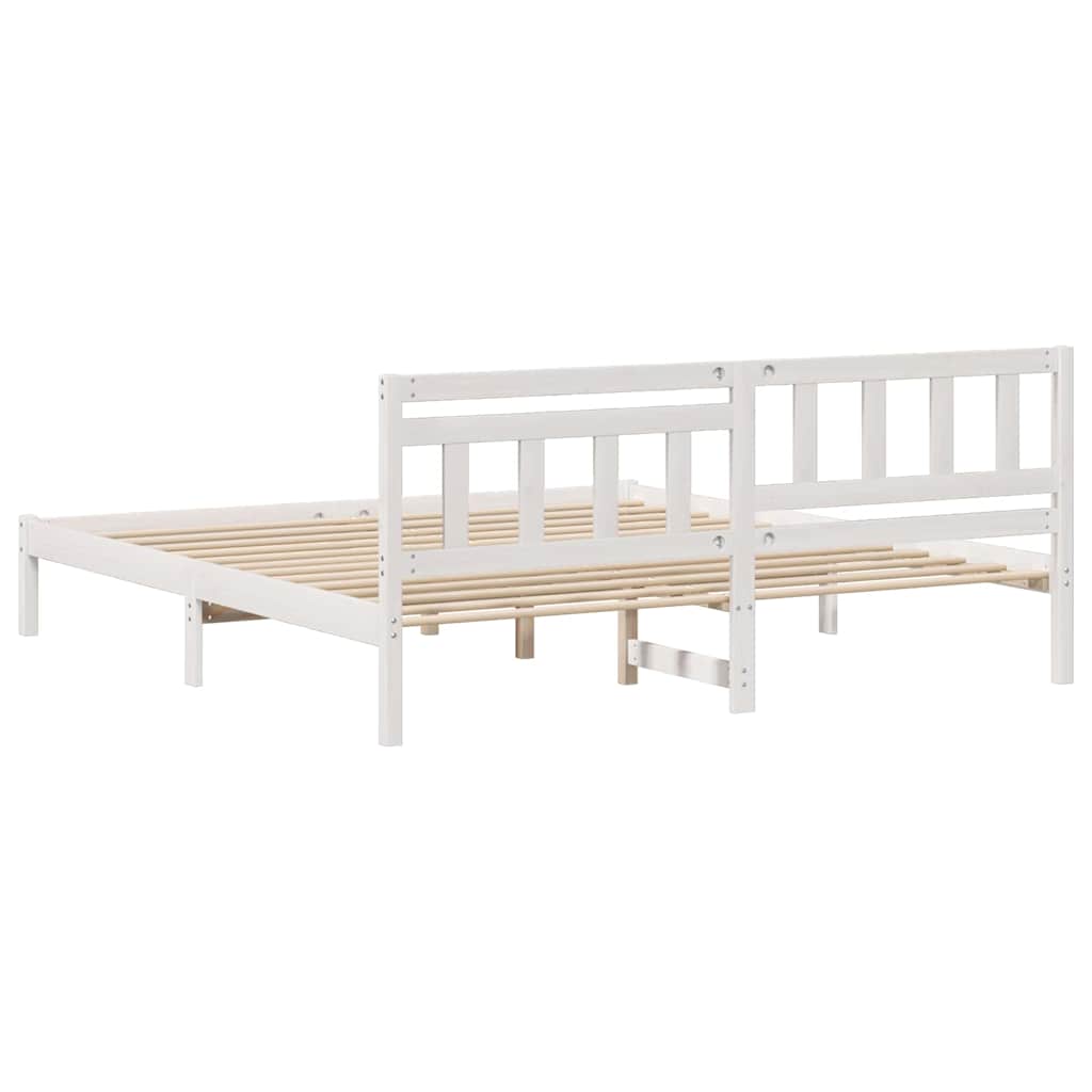 Bedframe met hoofdeinde Wit 200 x 200 cm Massief grenenhout is nu te koop bij PeponiXL, paradijselijk wonen!