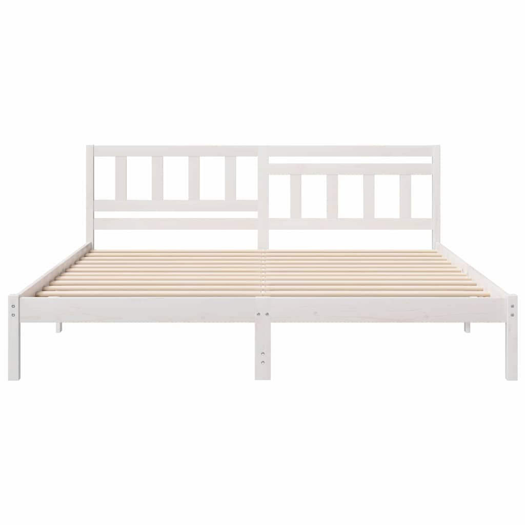 Bedframe met hoofdeinde Wit 200 x 200 cm Massief grenenhout is nu te koop bij PeponiXL, paradijselijk wonen!