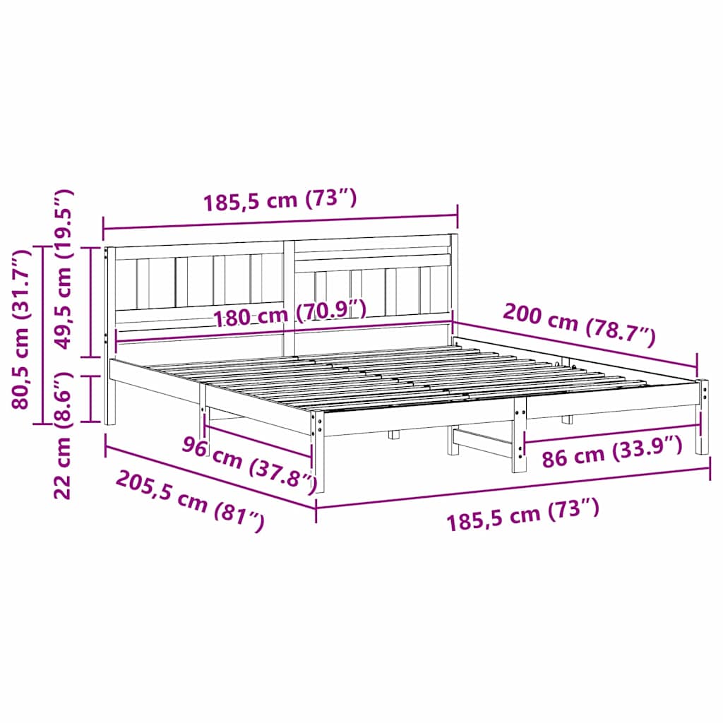 Bedframe met hoofdeinde Wit 180 x 200 cm Massief grenenhout is nu te koop bij PeponiXL, paradijselijk wonen!