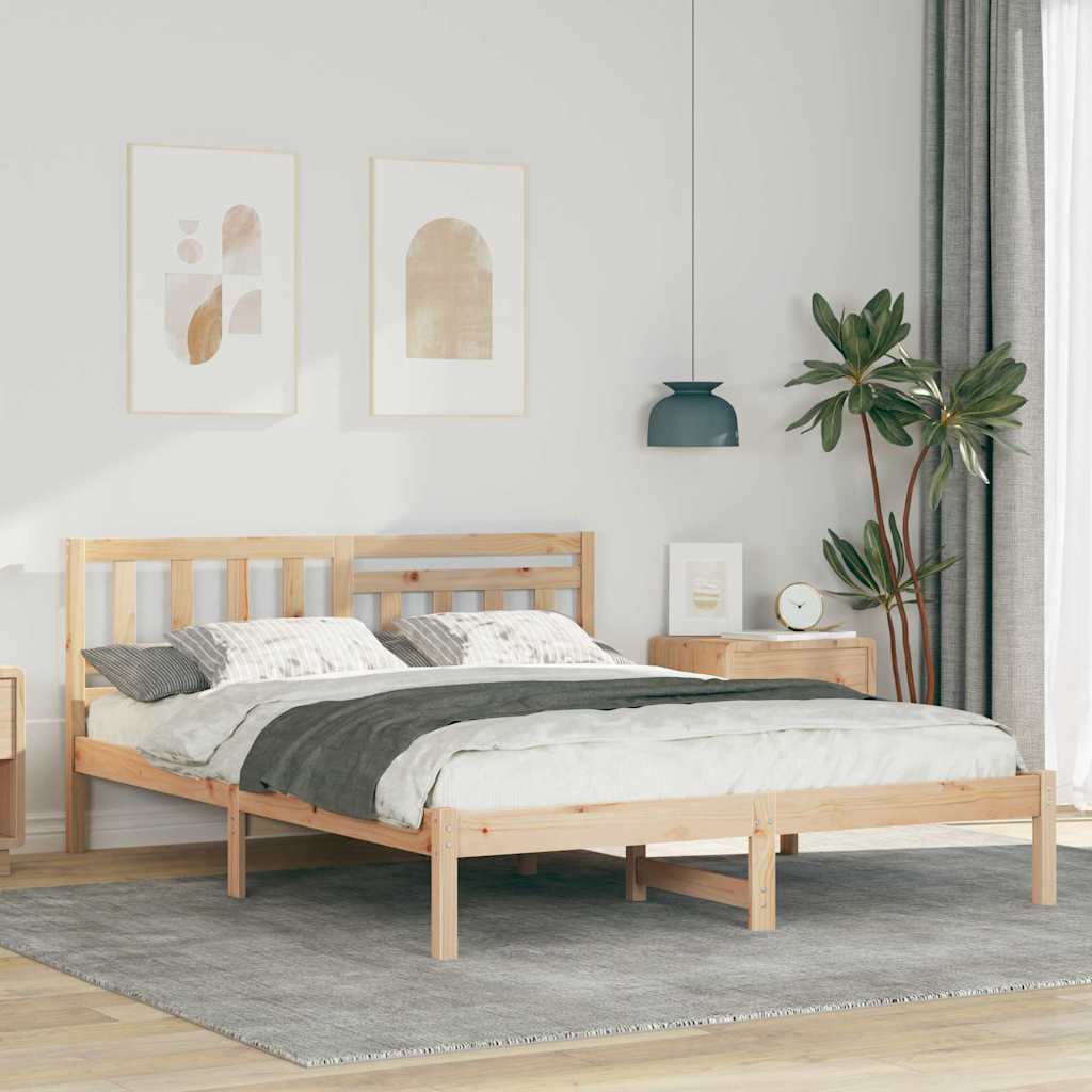 Bedframe met hoofdeinde Bruin 150 x 200 cm Massief grenenhout is nu te koop bij PeponiXL, paradijselijk wonen!