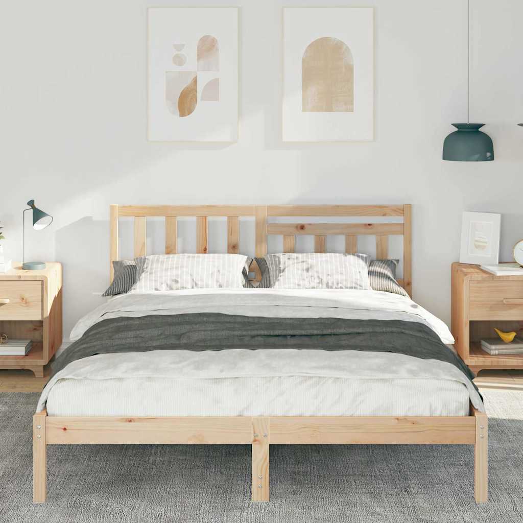 Bedframe met hoofdeinde Bruin 150 x 200 cm Massief grenenhout is nu te koop bij PeponiXL, paradijselijk wonen!