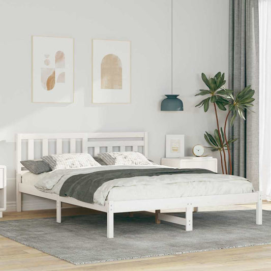 Bedframe met hoofdeinde Wit 150 x 200 cm Massief grenenhout is nu te koop bij PeponiXL, paradijselijk wonen!
