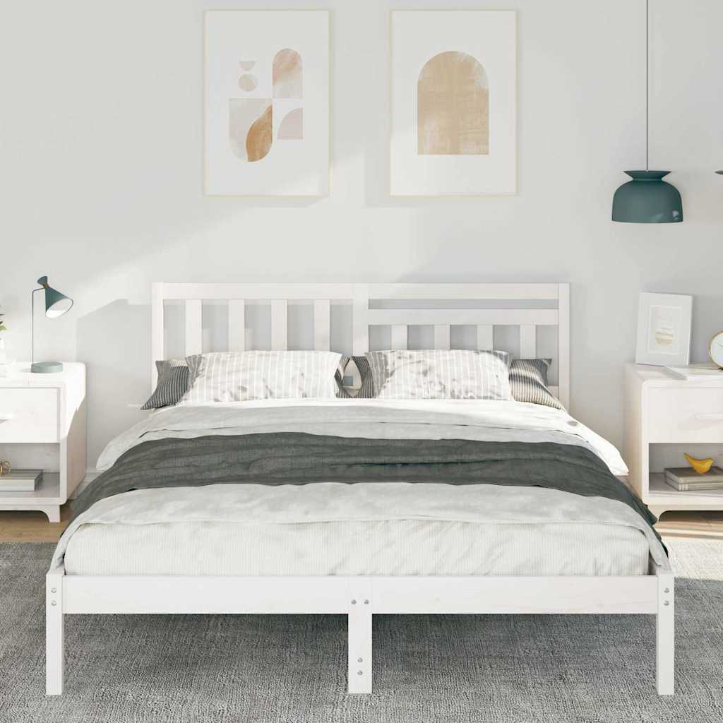 Bedframe met hoofdeinde Wit 150 x 200 cm Massief grenenhout is nu te koop bij PeponiXL, paradijselijk wonen!