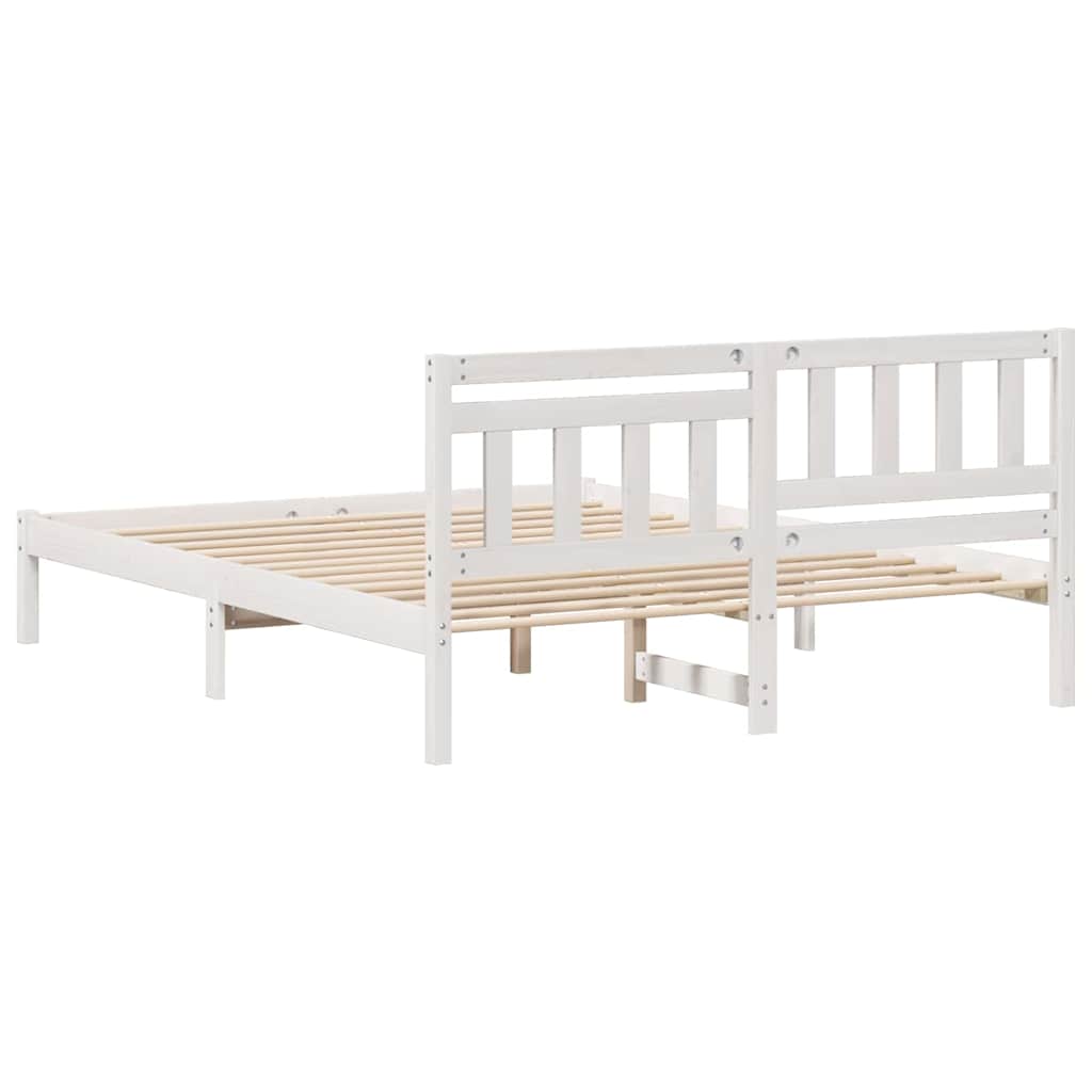 Bedframe met hoofdeinde Wit 150 x 200 cm Massief grenenhout is nu te koop bij PeponiXL, paradijselijk wonen!
