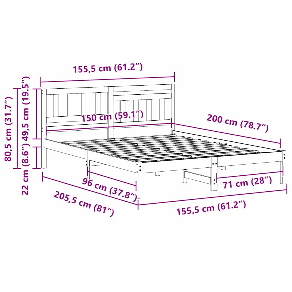Bedframe met hoofdeinde Wit 150 x 200 cm Massief grenenhout is nu te koop bij PeponiXL, paradijselijk wonen!