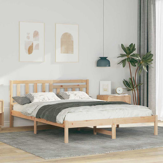 Bedframe met hoofdeinde Bruin 140 x 200 cm Massief grenenhout is nu te koop bij PeponiXL, paradijselijk wonen!