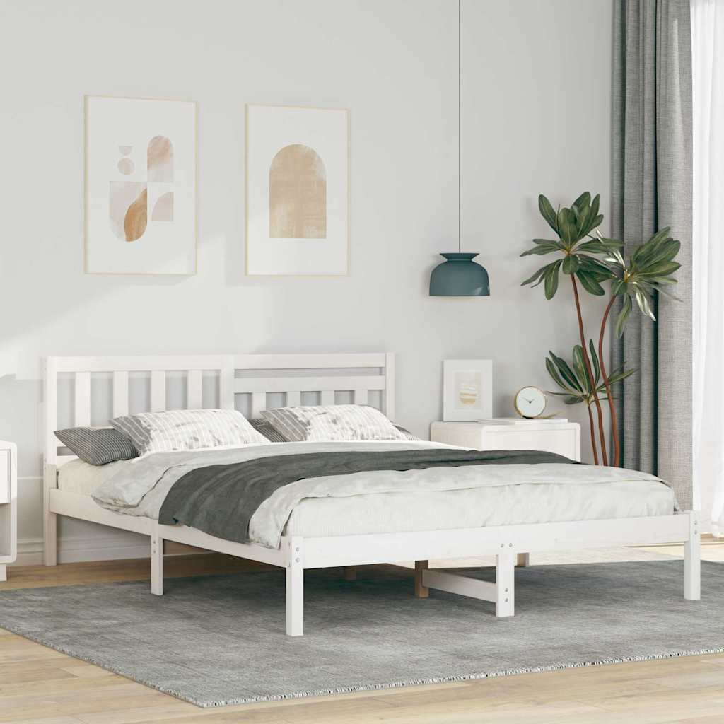 Bedframe met hoofdeinde Wit 140 x 200 cm Massief grenenhout is nu te koop bij PeponiXL, paradijselijk wonen!