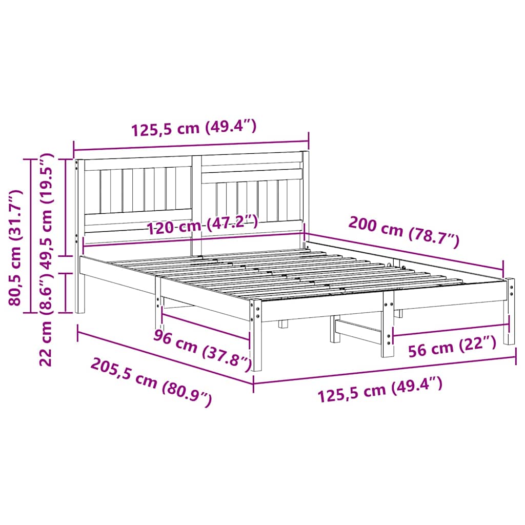 Bedframe met hoofdeinde Wit 120 x 200 cm Massief grenenhout is nu te koop bij PeponiXL, paradijselijk wonen!