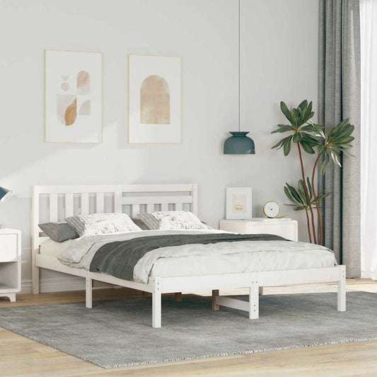 Bedframe met hoofdeinde Wit 140 x 190 cm Massief grenenhout is nu te koop bij PeponiXL, paradijselijk wonen!