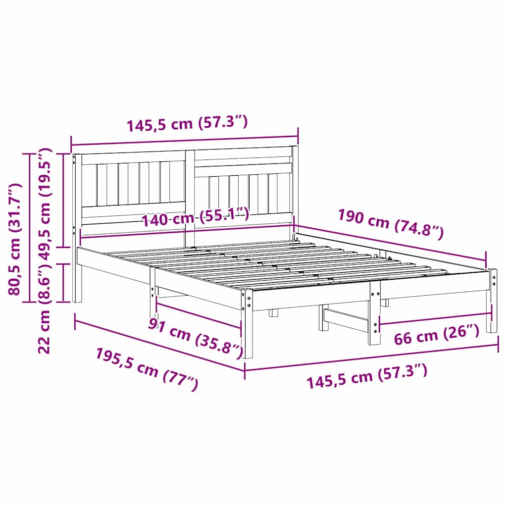 Bedframe met hoofdeinde Wit 140 x 190 cm Massief grenenhout is nu te koop bij PeponiXL, paradijselijk wonen!