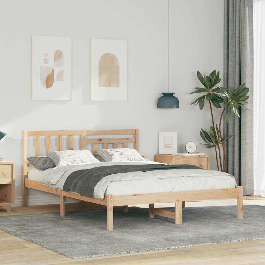 Bedframe met hoofdeinde Bruin 135 x 190 cm Massief grenenhout is nu te koop bij PeponiXL, paradijselijk wonen!