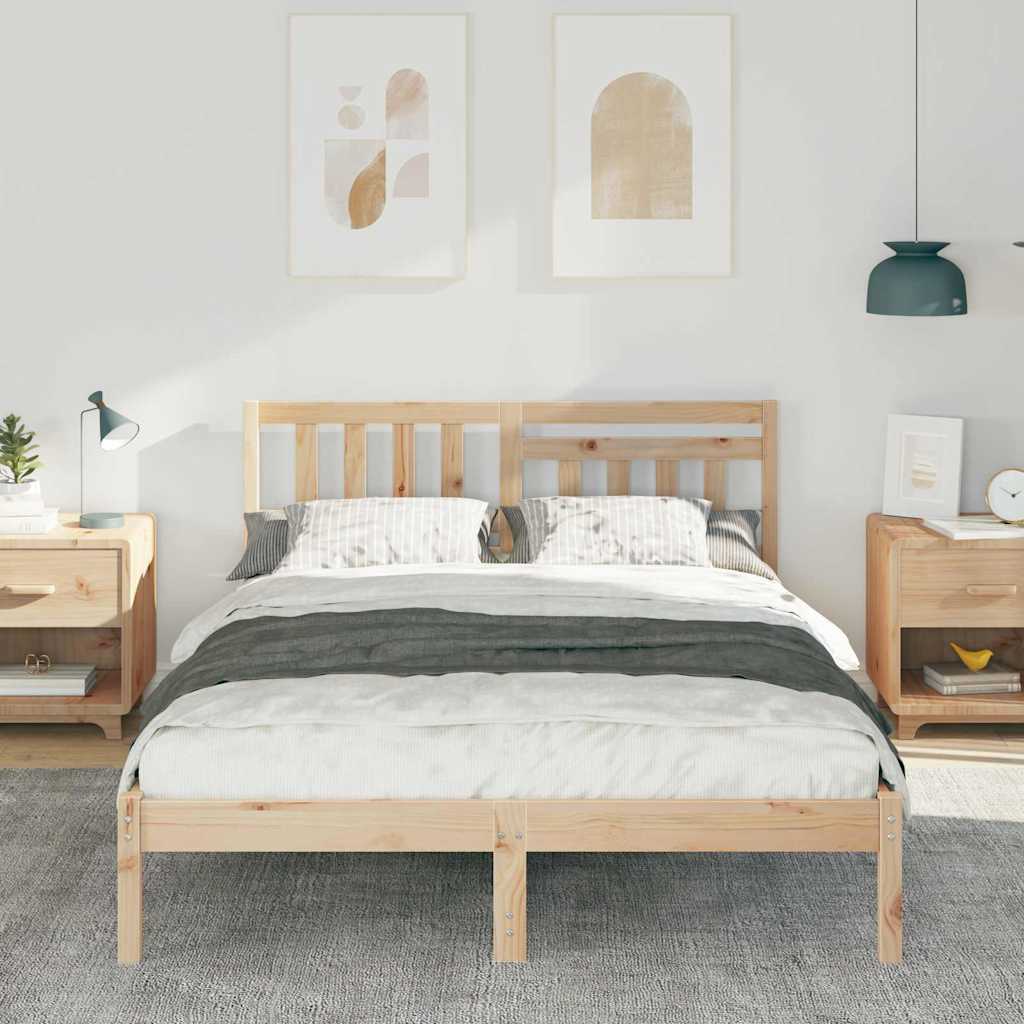 Bedframe met hoofdeinde Bruin 135 x 190 cm Massief grenenhout is nu te koop bij PeponiXL, paradijselijk wonen!