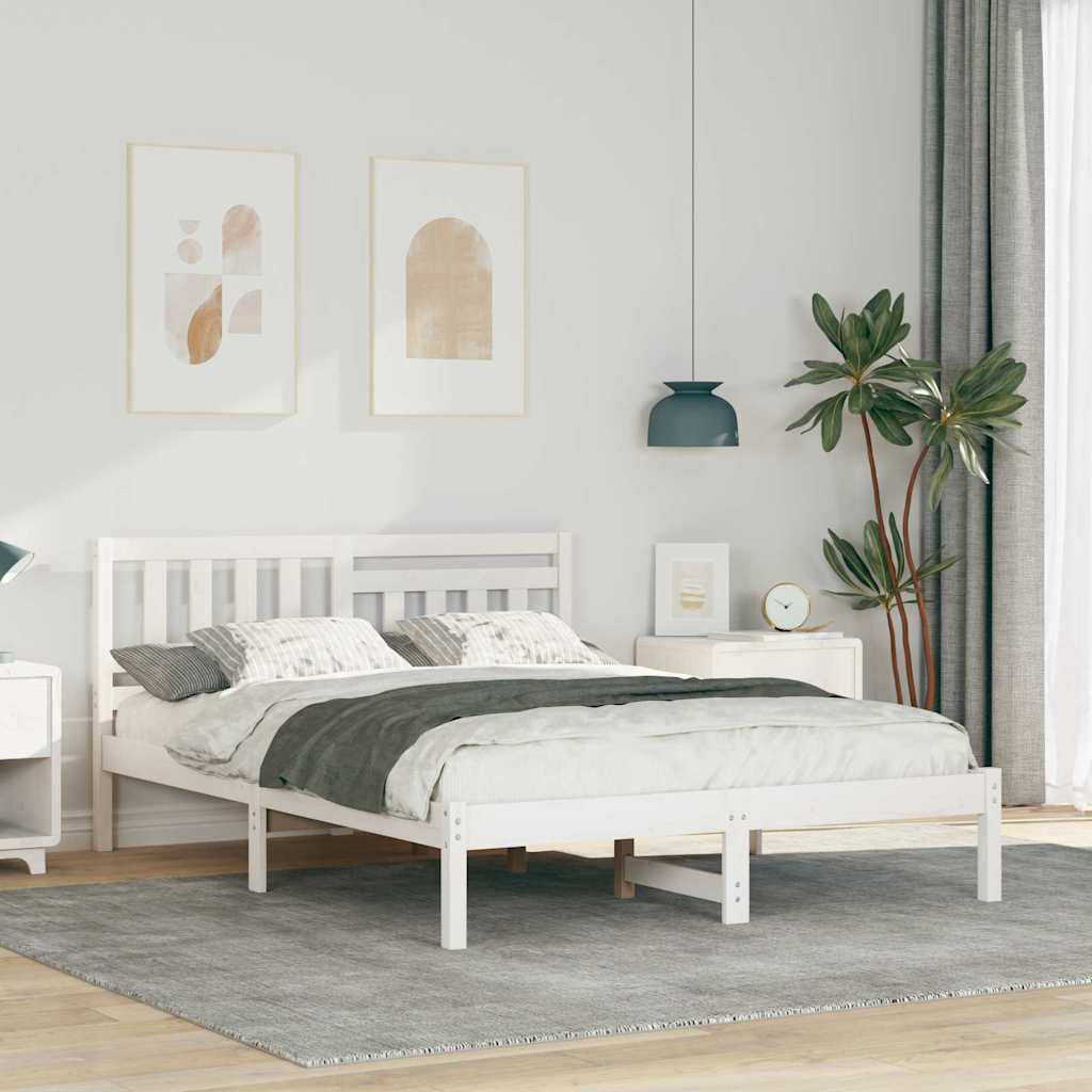 Bedframe met hoofdeinde Wit 135 x 190 cm Massief grenenhout is nu te koop bij PeponiXL, paradijselijk wonen!