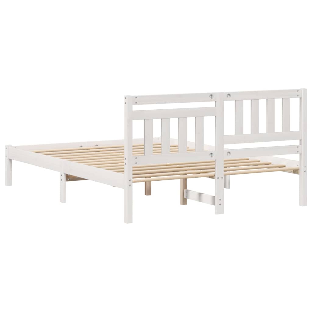 Bedframe met hoofdeinde Wit 135 x 190 cm Massief grenenhout is nu te koop bij PeponiXL, paradijselijk wonen!