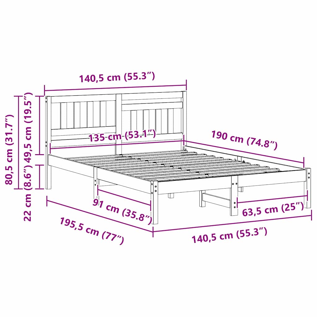 Bedframe Wasbruin 135 x 190 cm Massief grenenhout is nu te koop bij PeponiXL, paradijselijk wonen!