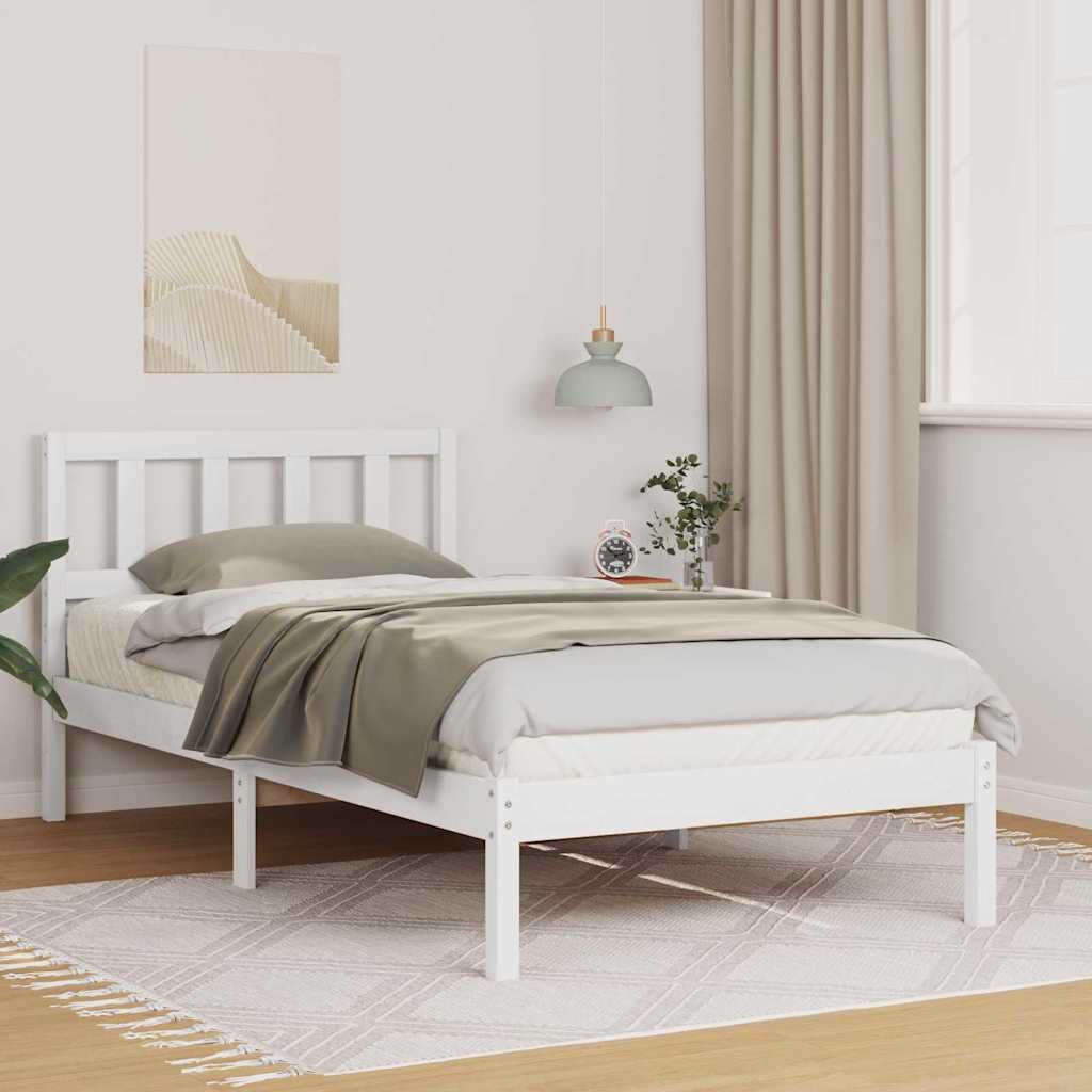 Bedframe met hoofdeinde Wit 90 x 200 cm Massief grenenhout is nu te koop bij PeponiXL, paradijselijk wonen!