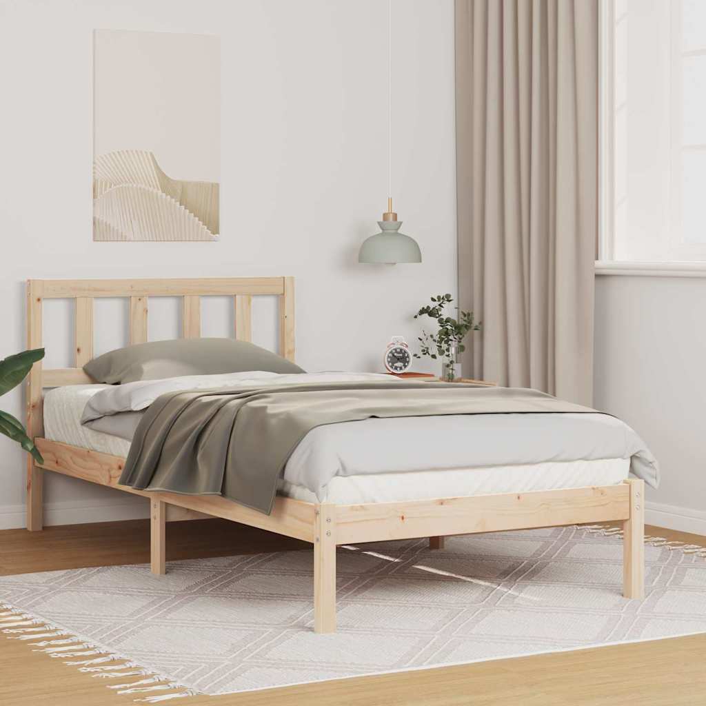 Bedframe met hoofdeinde Bruin 75 x 190 cm Massief grenenhout is nu te koop bij PeponiXL, paradijselijk wonen!