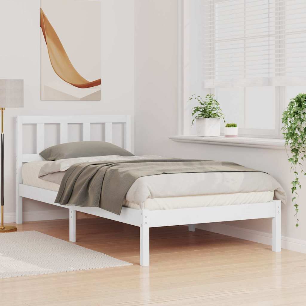 Bedframe met hoofdeinde Wit 75 x 190 cm Massief grenenhout is nu te koop bij PeponiXL, paradijselijk wonen!