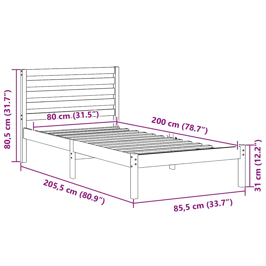 Bedframe met hoofdeinde Wit 80 x 200 cm Massief grenenhout is nu te koop bij PeponiXL, paradijselijk wonen!