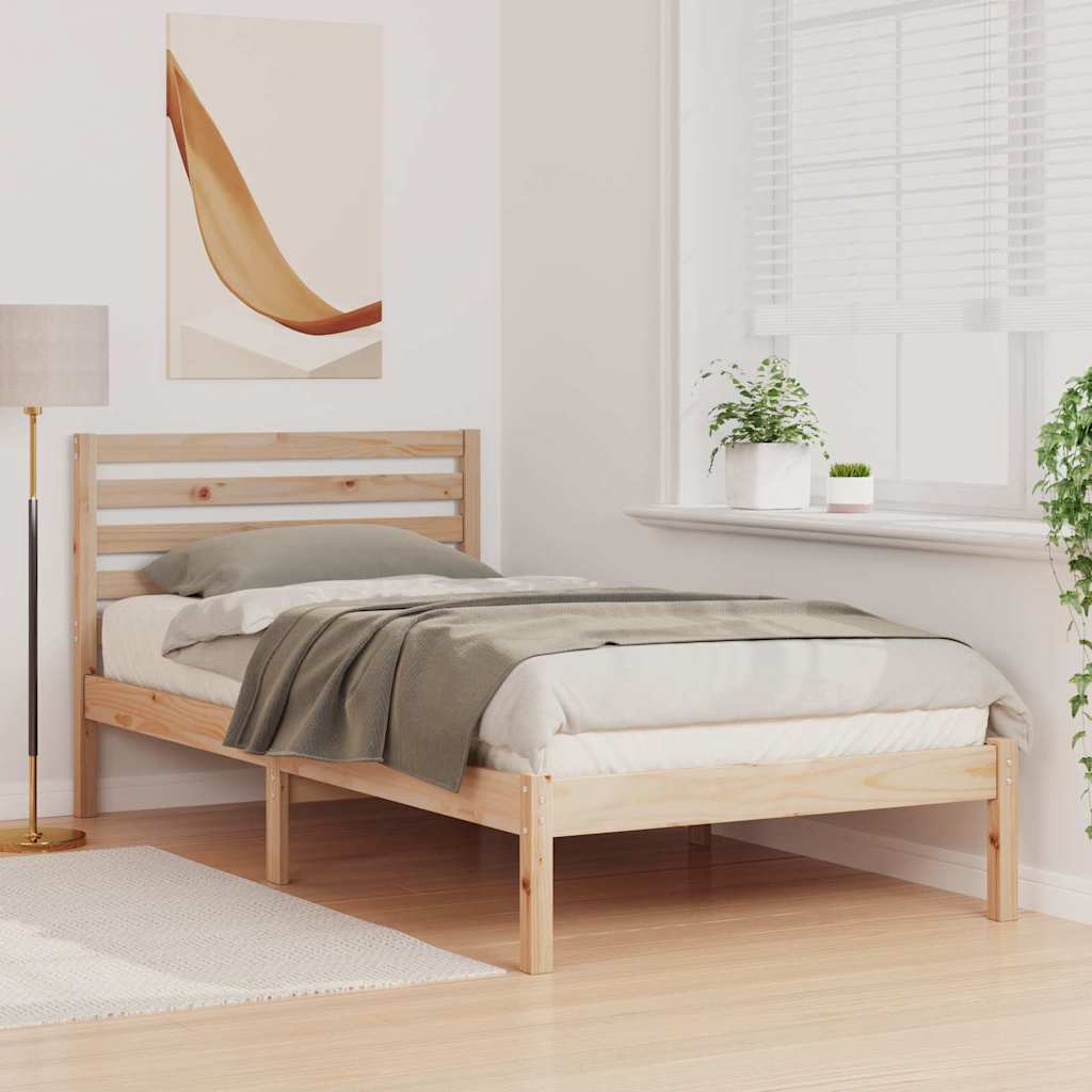 Bedframe met hoofdeinde Bruin 90 x 200 cm Massief grenenhout is nu te koop bij PeponiXL, paradijselijk wonen!