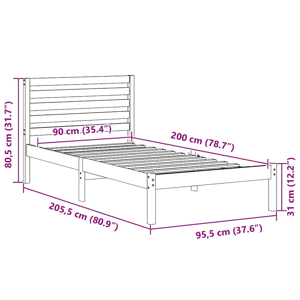 Bedframe met hoofdeinde Wasbruin 90 x 200 cm Massief grenenhout is nu te koop bij PeponiXL, paradijselijk wonen!