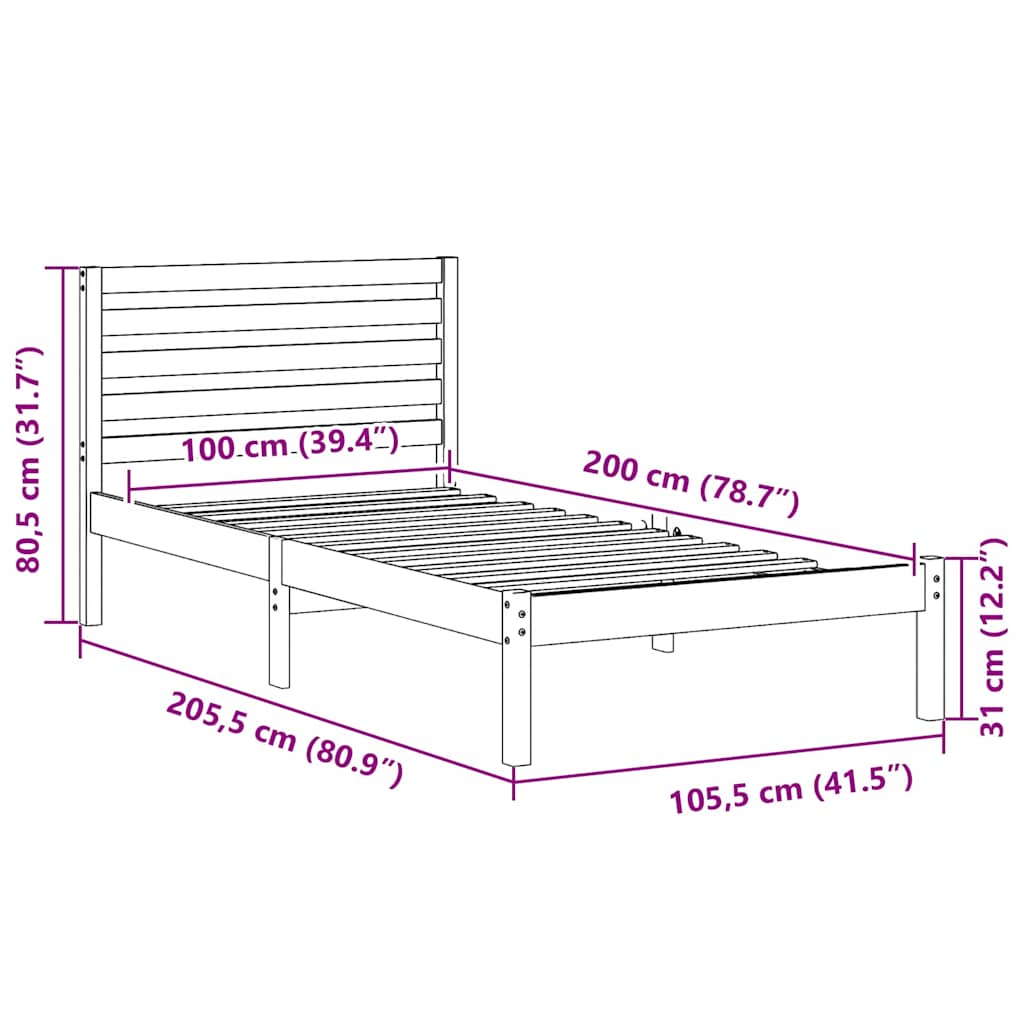 Bedframe met hoofdeinde Bruin 100 x 200 cm Massief grenenhout is nu te koop bij PeponiXL, paradijselijk wonen!