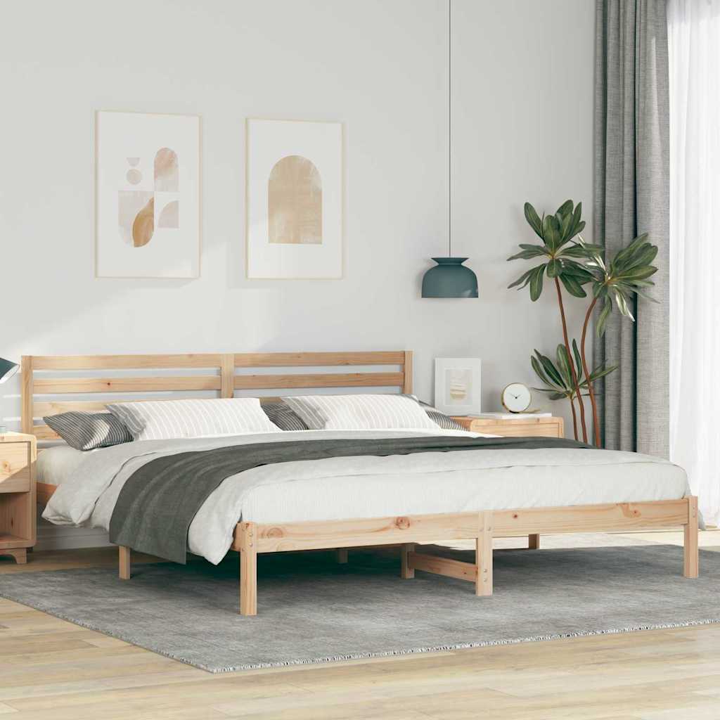 Bedframe met hoofdeinde Bruin 200 x 200 cm Massief grenenhout is nu te koop bij PeponiXL, paradijselijk wonen!
