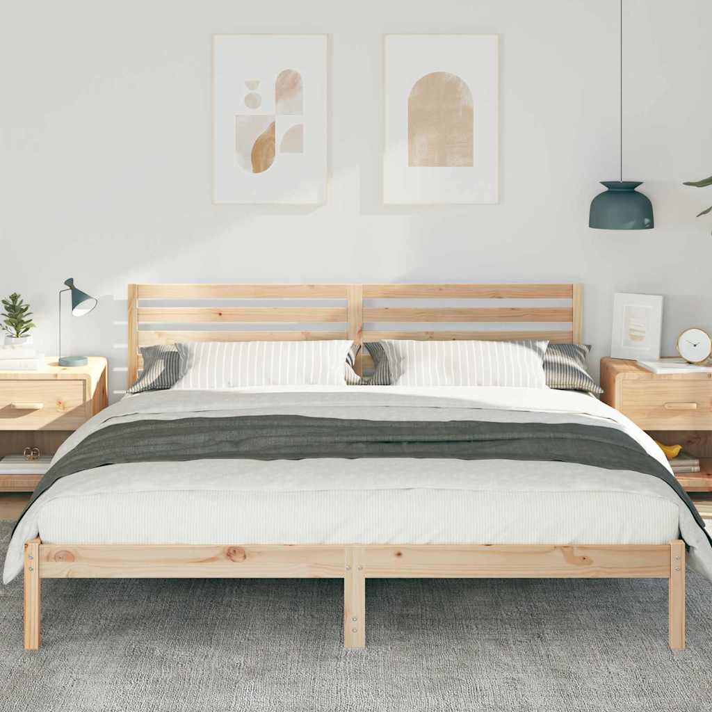 Bedframe met hoofdeinde Bruin 200 x 200 cm Massief grenenhout is nu te koop bij PeponiXL, paradijselijk wonen!