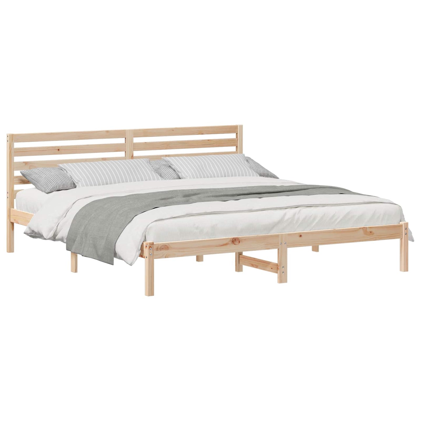 Bedframe met hoofdeinde Bruin 200 x 200 cm Massief grenenhout is nu te koop bij PeponiXL, paradijselijk wonen!