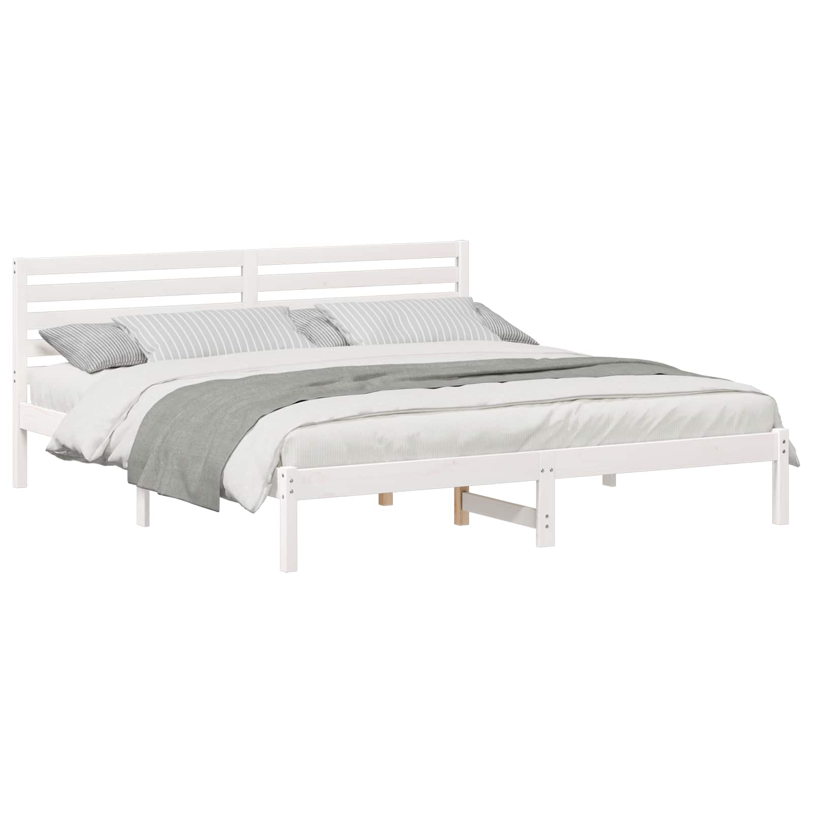 Bedframe met hoofdeinde Wit 200 x 200 cm Massief grenenhout is nu te koop bij PeponiXL, paradijselijk wonen!