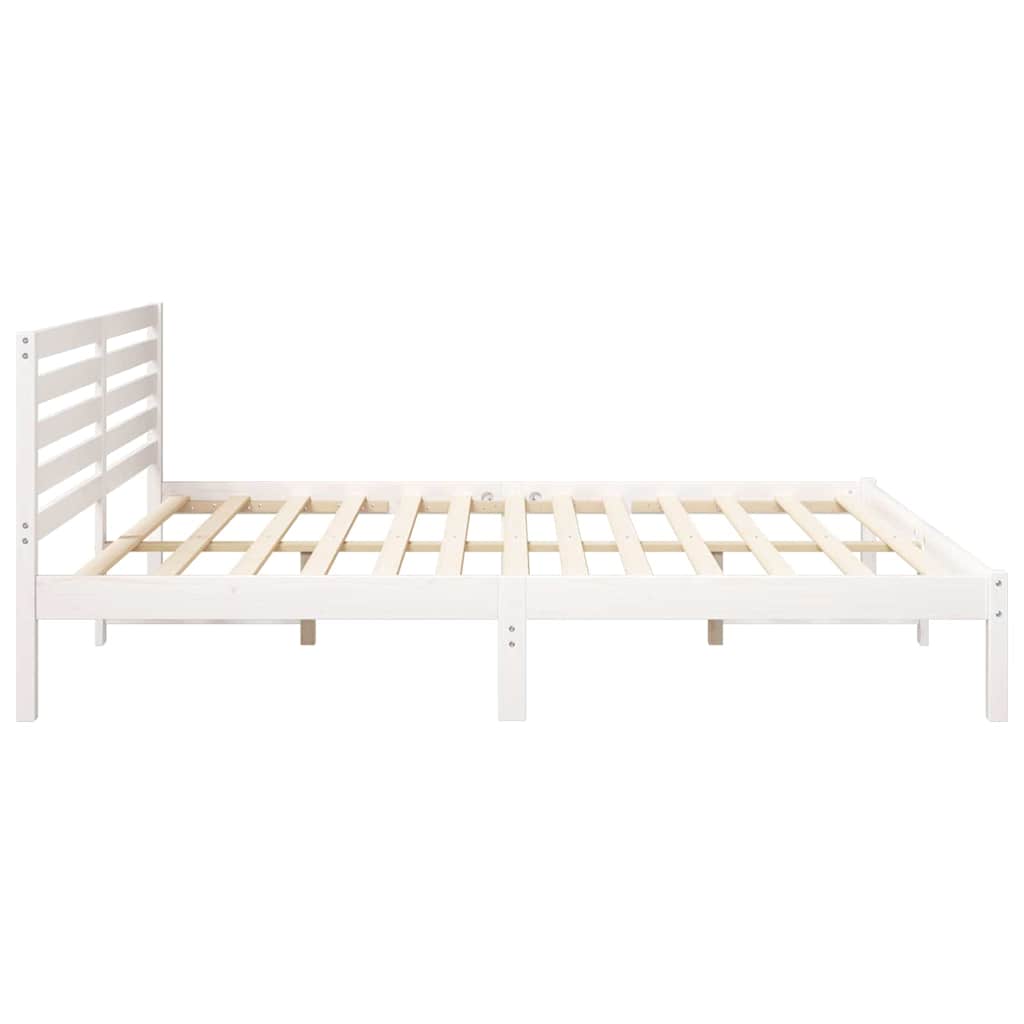 Bedframe met hoofdeinde Wit 200 x 200 cm Massief grenenhout is nu te koop bij PeponiXL, paradijselijk wonen!