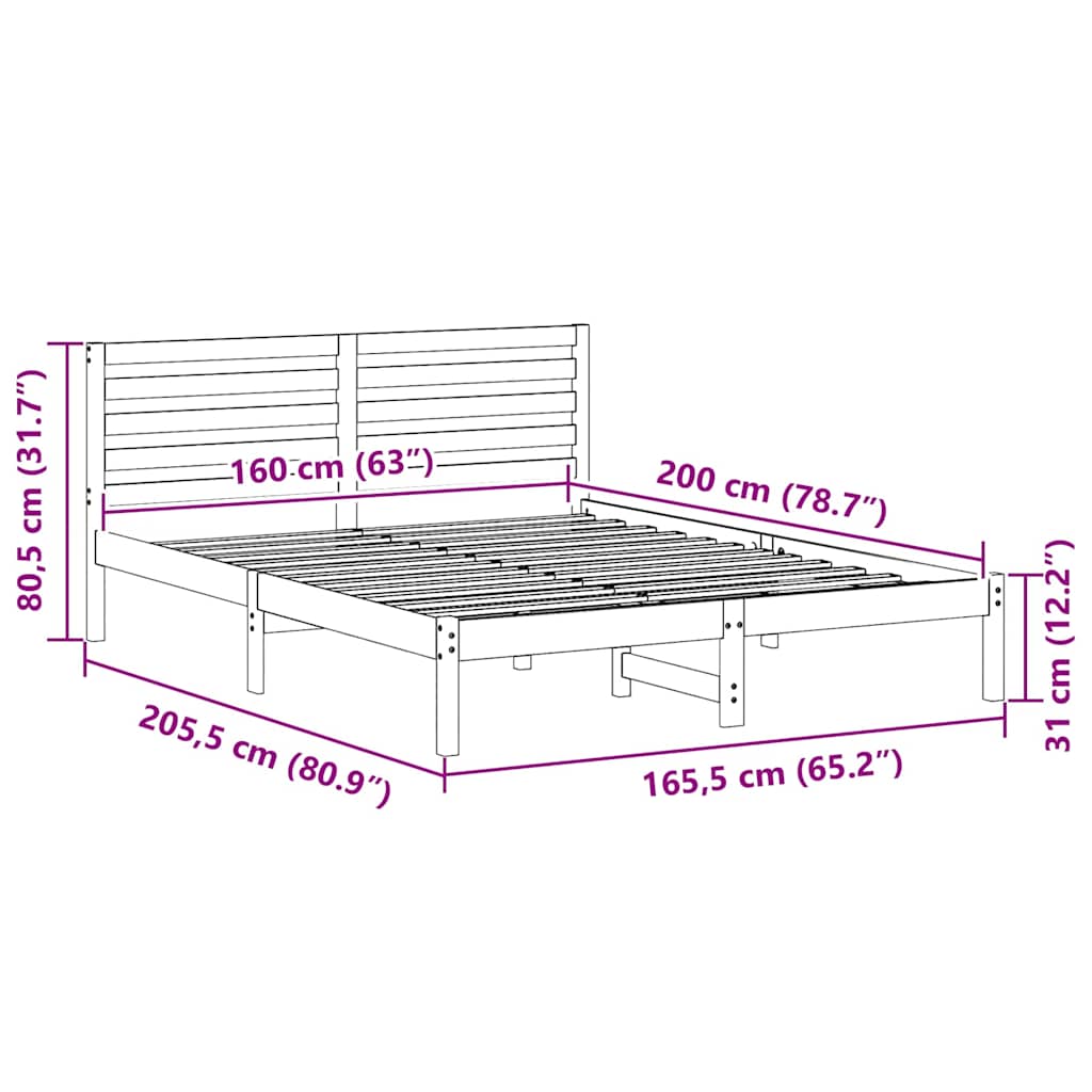 Bedframe met hoofdeinde Bruin 160 x 200 cm Massief grenenhout is nu te koop bij PeponiXL, paradijselijk wonen!