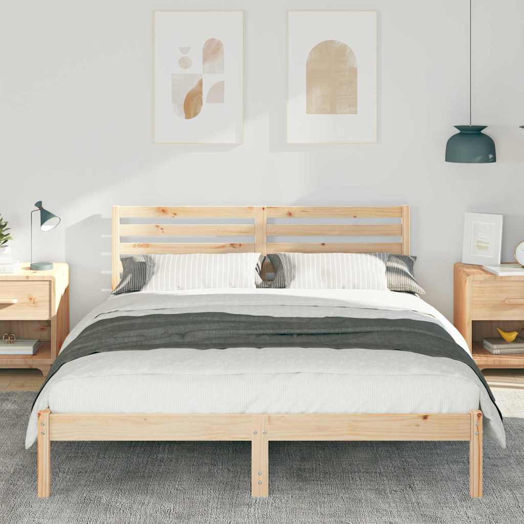 Bedframe met hoofdeinde Bruin 150 x 200 cm Massief grenenhout is nu te koop bij PeponiXL, paradijselijk wonen!