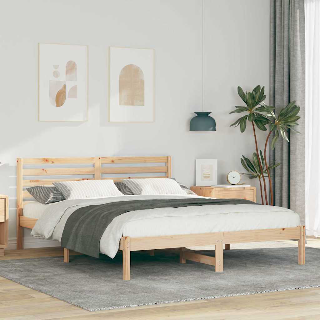 Bedframe met hoofdeinde Bruin 140 x 200 cm Massief grenenhout is nu te koop bij PeponiXL, paradijselijk wonen!