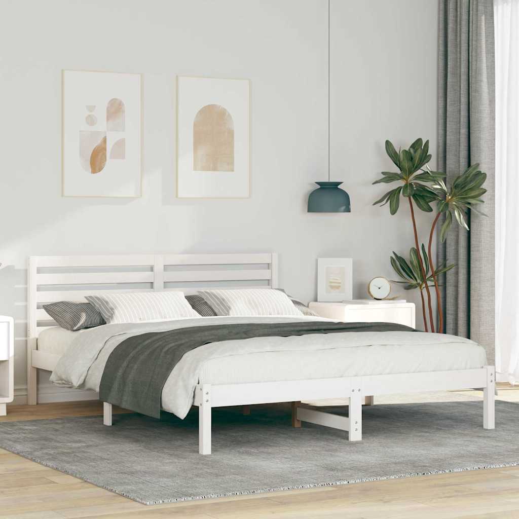 Bedframe met hoofdeinde Wit 140 x 200 cm Massief grenenhout is nu te koop bij PeponiXL, paradijselijk wonen!