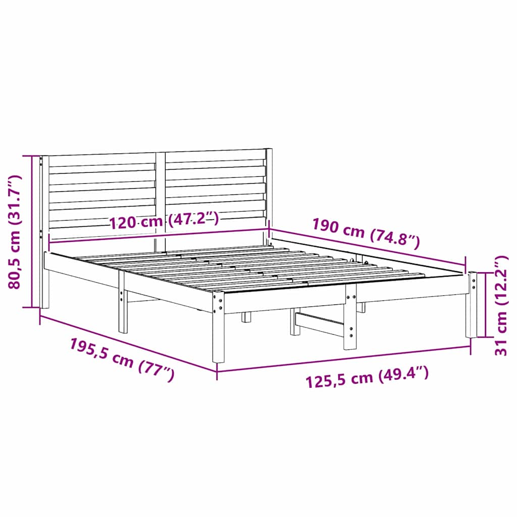 Bedframe met hoofdeinde Bruin 120 x 190 cm Massief grenenhout is nu te koop bij PeponiXL, paradijselijk wonen!