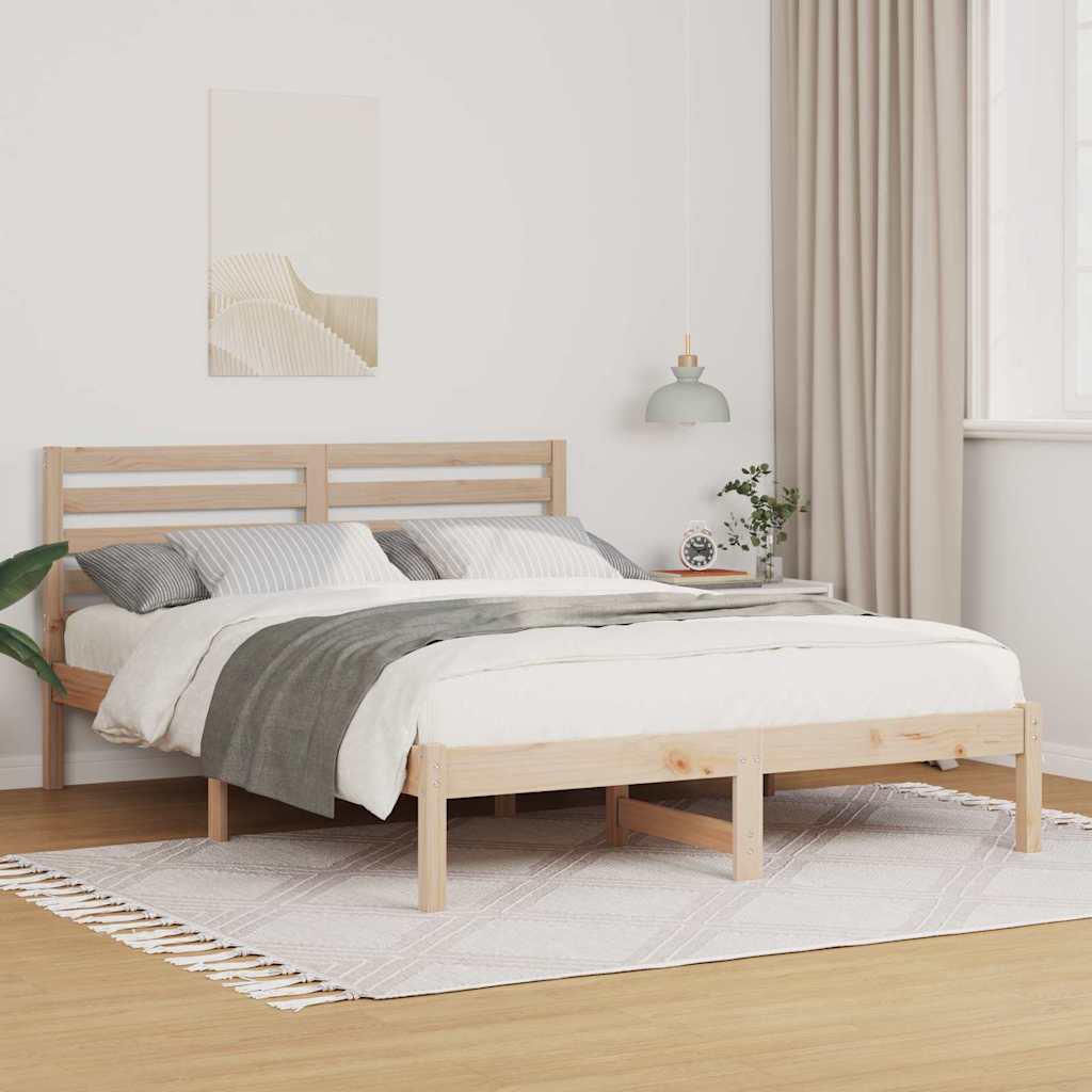 Bedframe met hoofdeinde Bruin 140 x 190 cm Massief grenenhout is nu te koop bij PeponiXL, paradijselijk wonen!