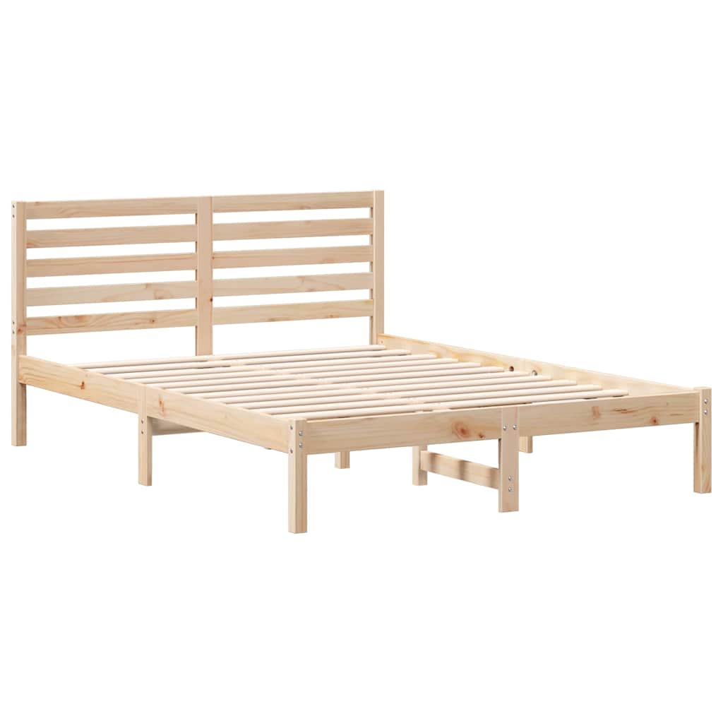 Bedframe met hoofdeinde Bruin 135 x 190 cm Massief grenenhout is nu te koop bij PeponiXL, paradijselijk wonen!
